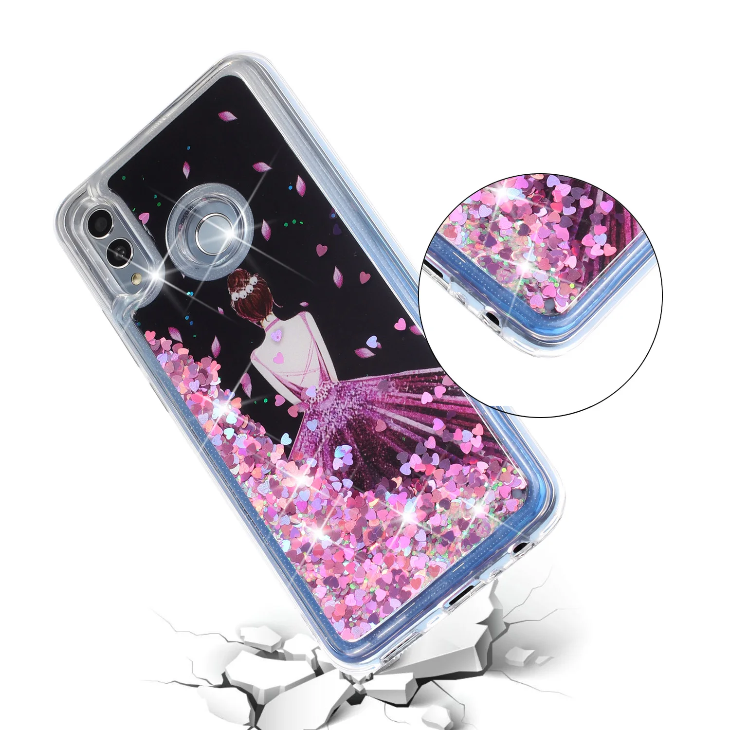 Y7 2019 Case on for Huawei Fashion Girl Quicksand Glitter Liquid Phone For Cover Coque |