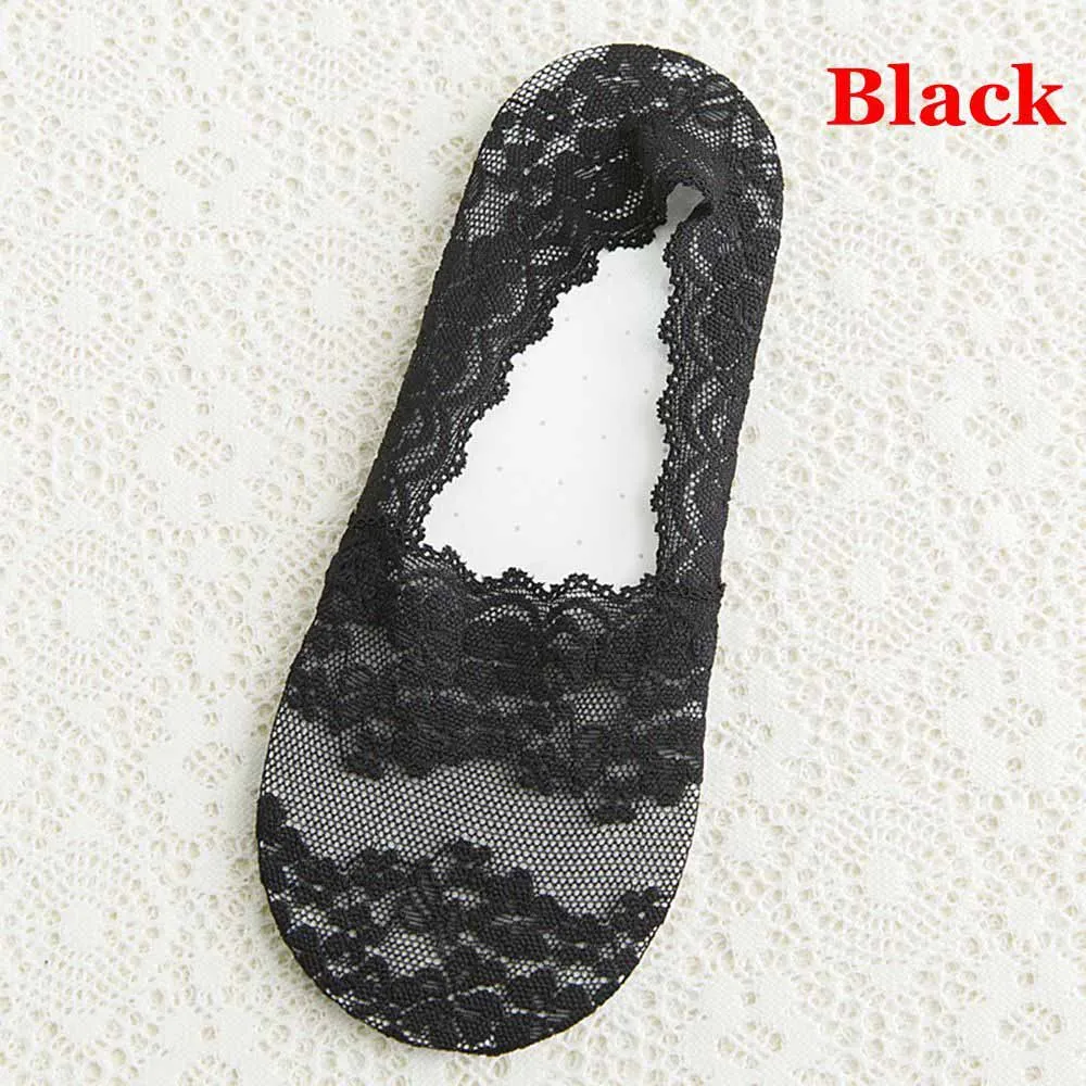 Style3-Black Модные женские летние носки, невидимые противоскользящие подследники, хлопковые кружевные носки с цветочным узором, носки с высокой пяткой - Цвет: Style3-Black