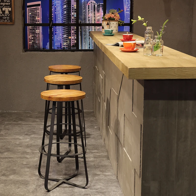 Европейский барный стул из кованого железа стол массива дерева и