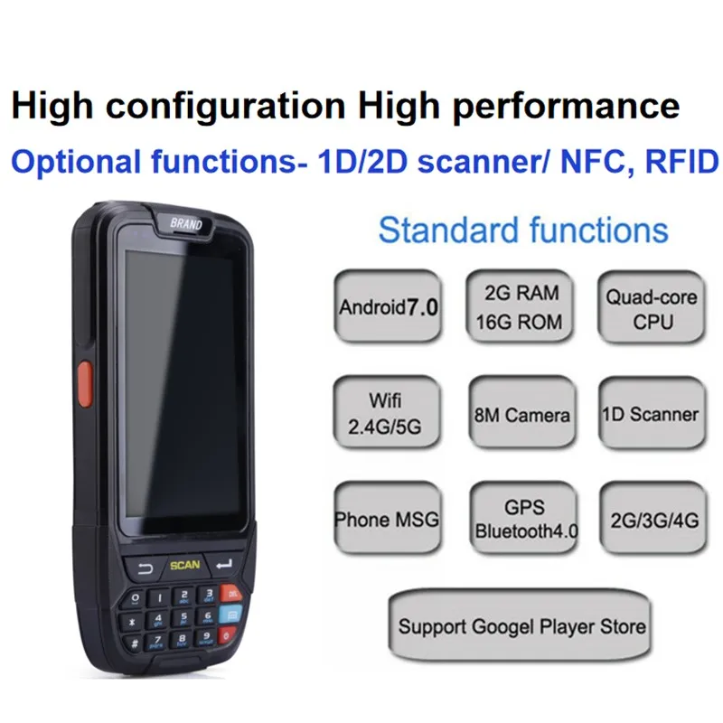 КПК Android сканер штрих-кода Bluetooth Wi-Fi Ручной терминал данных RFID NFC считыватель