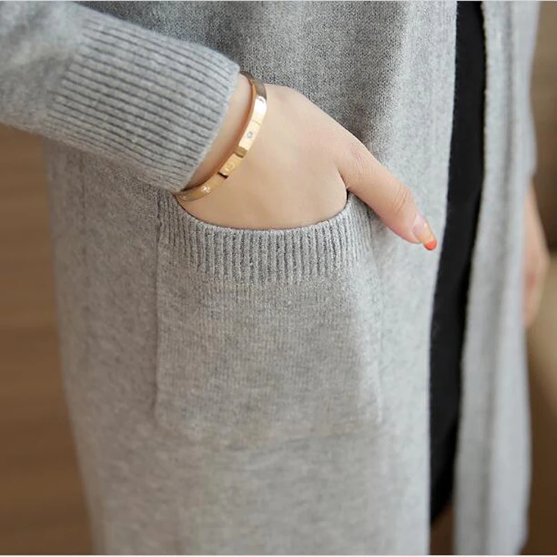 Long Cardigan Female Knitted Sweaters Cardigans Women Sleeve jersey Open Stitch Pockets jumper |