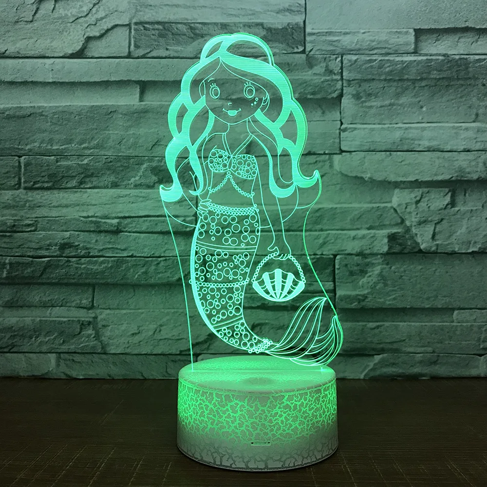 

3D Cartoon Mermaid LED RGB Night Light 7 Color Change Desk Light Action Figures 043 Boys Girls Christmas Toys