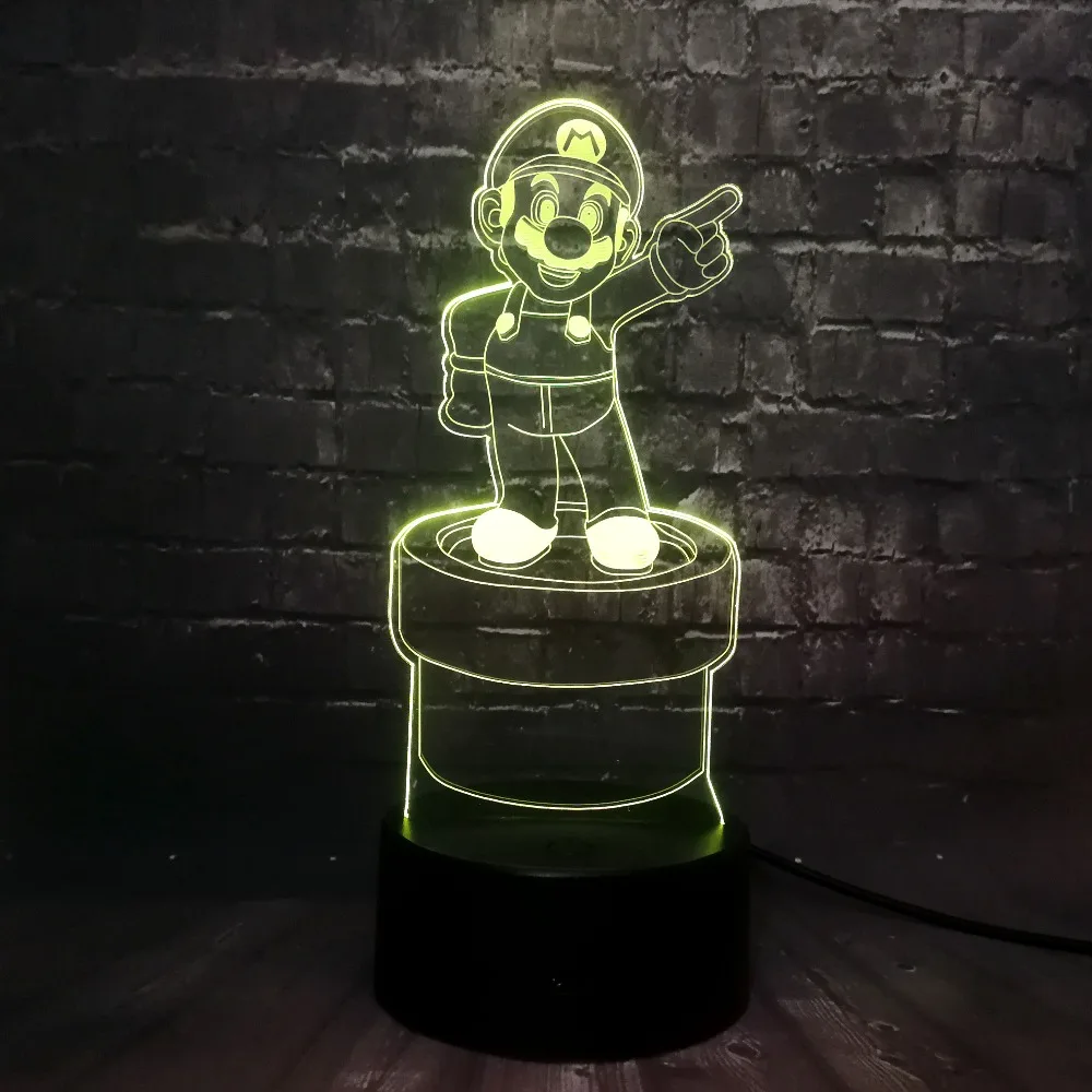 Блеск 3D мультфильм Марио ночник светодиодный 7 цветов USB пульт дистанционного заряда дети прикроватный стол настроение Иллюзия детский подарок на день