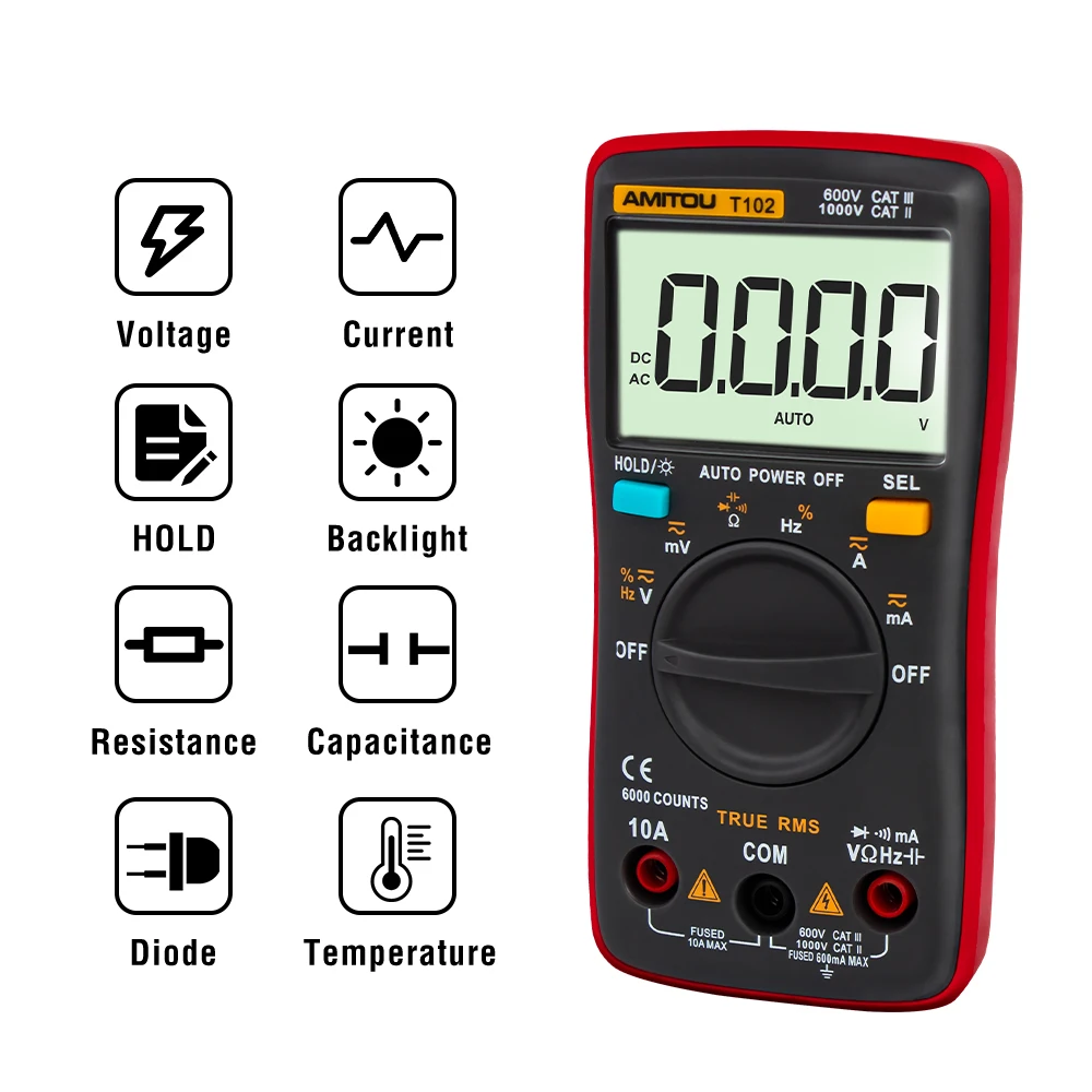 AMITOU T102 цифровые вольтметр автомобильный мультиметры тестер конденсаторов