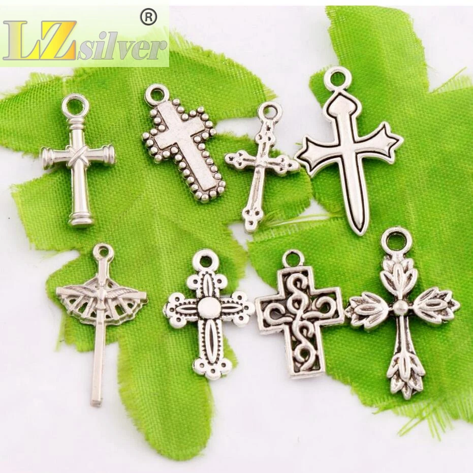 

Crucifix Cross Spacer Charm Beads 24pcs 8styles Zinc Alloy Pendants Alloy Handmade Jewelry DIY LM23