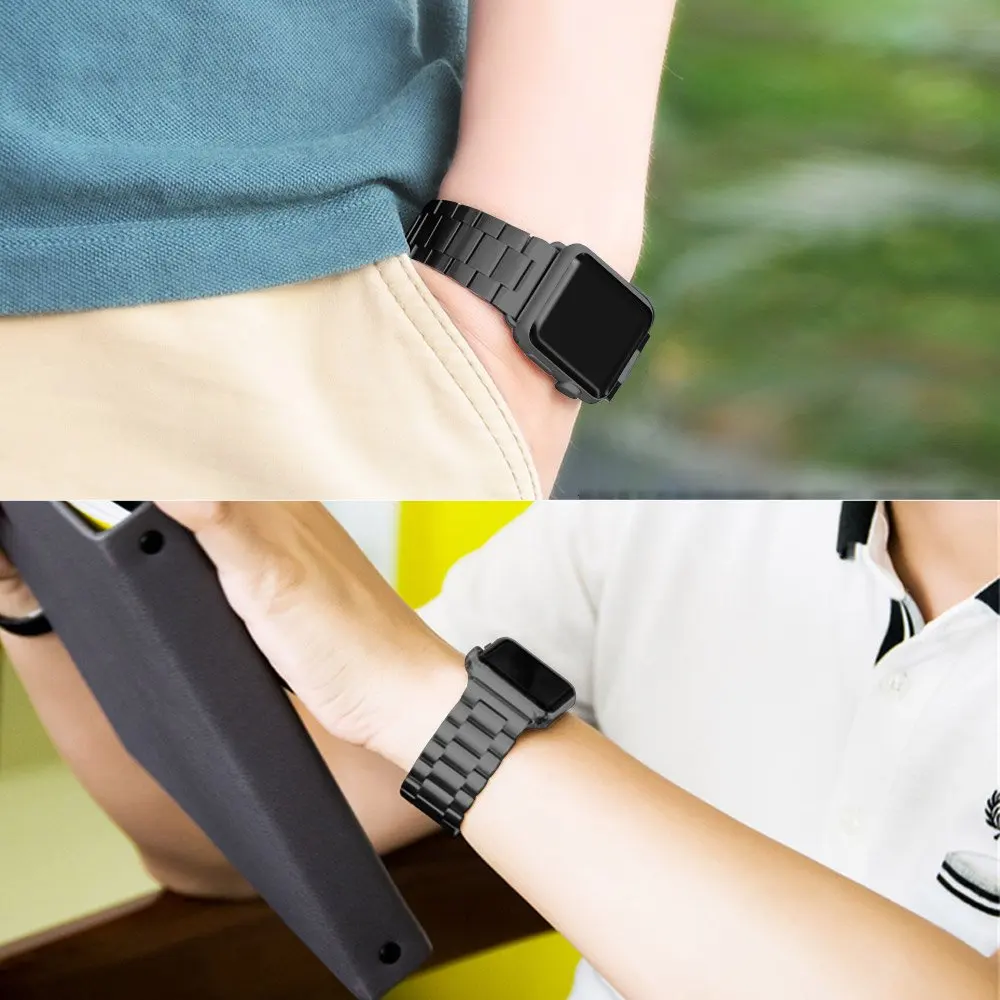 Чехол+ металлический ремешок из нержавеющей стали для часов Apple Watch 38 мм 42 мм 40 мм 44 мм серия 4 5 Роскошный Браслет для iWatch 3 2 1
