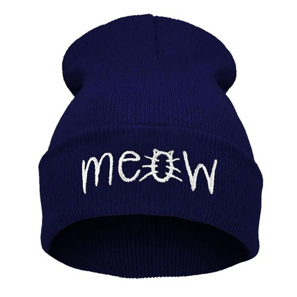 Зимняя вязаная шапка унисекс Meow Лыжная Шапочка 2019 Snapback Мужская и женская кепка в