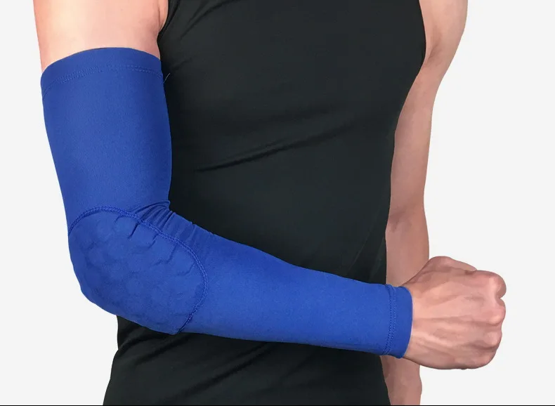 1 pair blue 2 шт. спортивный баскетбольный налокотник поддержка фиксатор протектор соты пены Crashproof рука рукав для мужчин женщин шестигранные подушечки нарукавник - Цвет: 1 pair blue