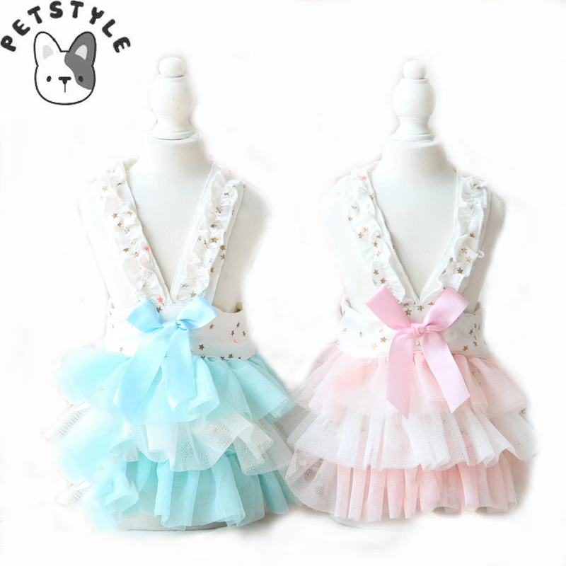 PETSTYLE; летнее платье для питомца; костюм для питомцев с бантом; костюм для щенков, кошек; принт со звездами; Свадебная юбка-пачка принцессы; Одежда для собак с цветочным принтом