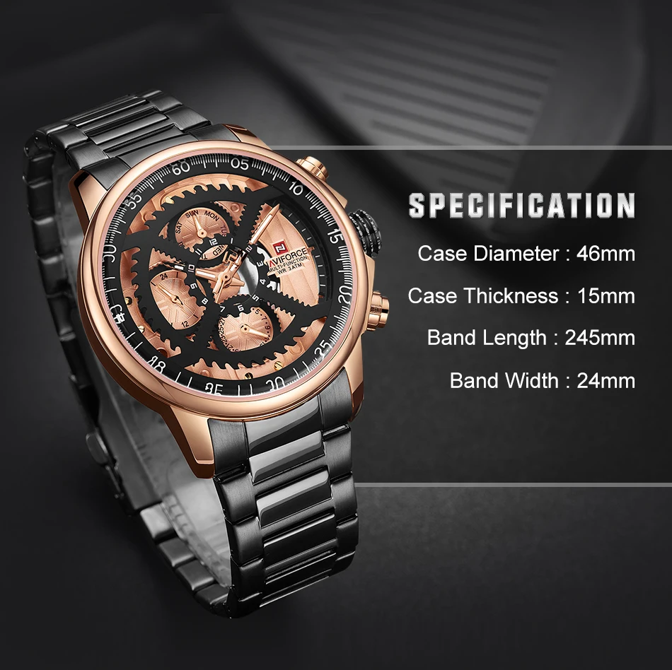 NAVIFORCE Mens Watches Top Brand Luxury Men's Casual Sport Quartz 24 Hour Date Watch Full Steel Military Wrist Male Clock | Наручные