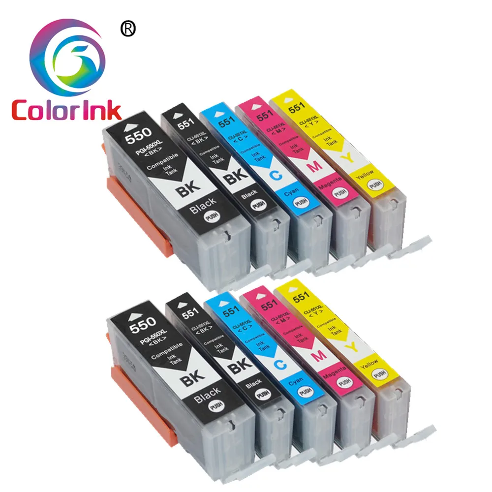 Картриджи с чернилами ColorInk 20Pk PGI-550 PGI 550 CLI-551 XL для принтера Canon PIXMA IP7250 MG5450 MX925 MG5550 6450 5650.