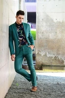 green slim fit street tailored business men suit 2 pieces tuxedos blazer prom homecoming men suit with pants terno masculino