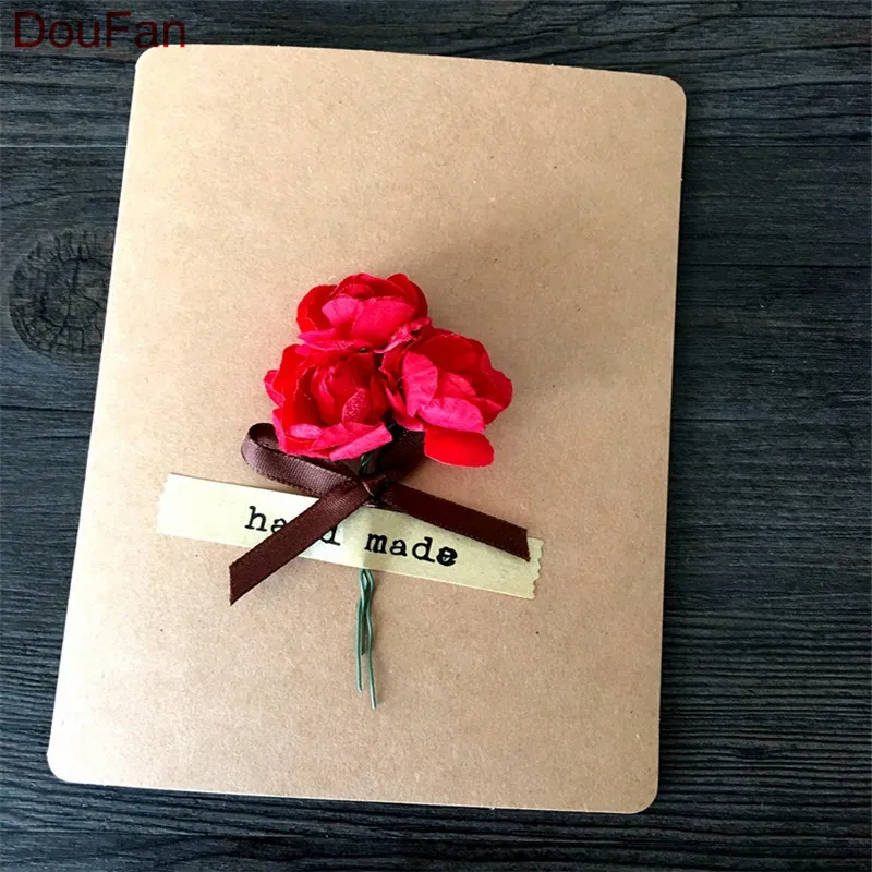 00227-6-red-peony DouFan 1 шт складные бумажные карты с искусственным цветком Украшенные счастливым поздравление с днем рождения открытка День благодарения Матери открытка - Цвет: 00227-6-red-peony