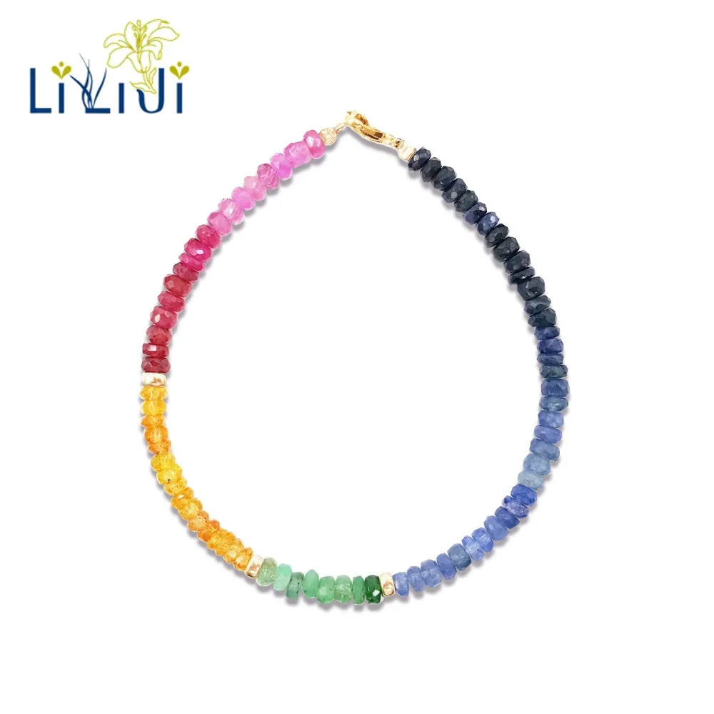 

Lii Ji Natural Gemstone Sapphire Ruby Emerald 925 Sterling Silver 18K Gold Plated/9K GF Bracelet