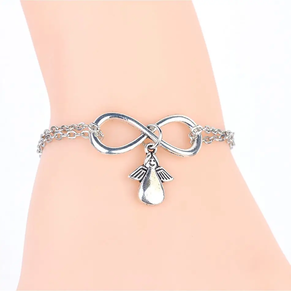 

MIC 30pcs Hot Tibetan Silver Zinc Alloy Women Infinity Small Angel Wings Gift Pendant Bracelet Chain Charm Jewelry z0338