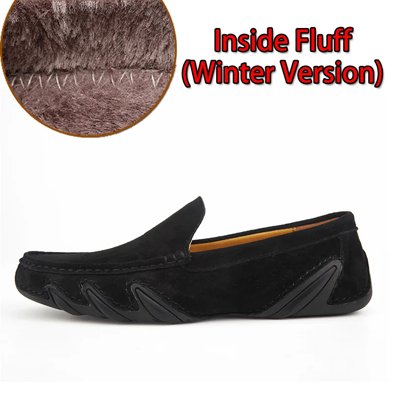 Black Fluff Модные брендовые мужские повседневные лоферы; замшевая кожаная мужская повседневная обувь; водонепроницаемые Мокасины без шнуровки для мужчин; мокасины; chaussure homme; размеры 38-47 - Цвет: Black Fluff