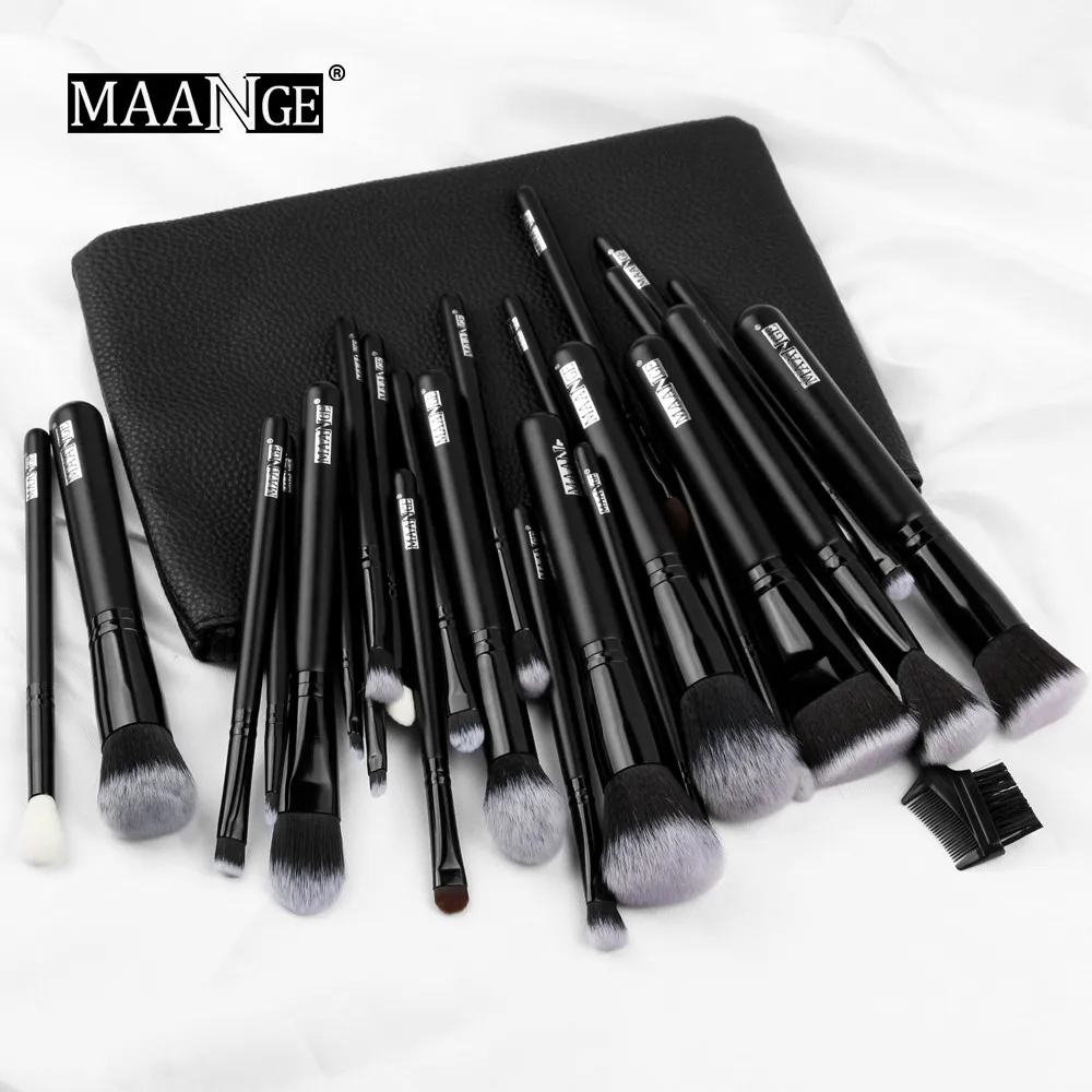 27PCS with bag MAANGE 27 шт. Профессиональный набор кистей для макияжа, основа, тени для глаз, пудра, мягкой щетки для волос для косметических инструментов с PU чехол - Handle Color: 27PCS with bag