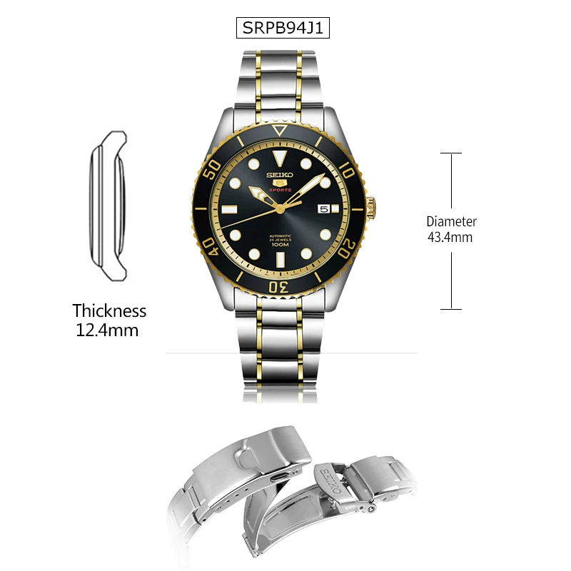 SRPB94J1 Original SEIKO 5 Men's Watch Automatic Mechanical 10 Bar Water Resistant Sport watch SRPB94/91/89/93J1 Stainless Steel - Цвет: SRPB94J1