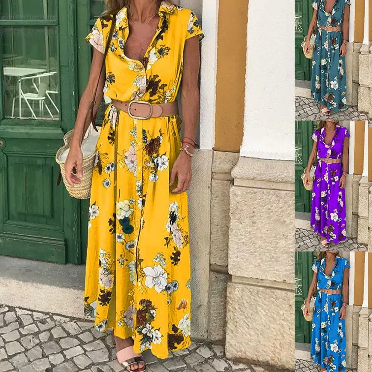 Женское пляжное платье-рубашка с принтом Boho Свободное длинное коротким рукавом