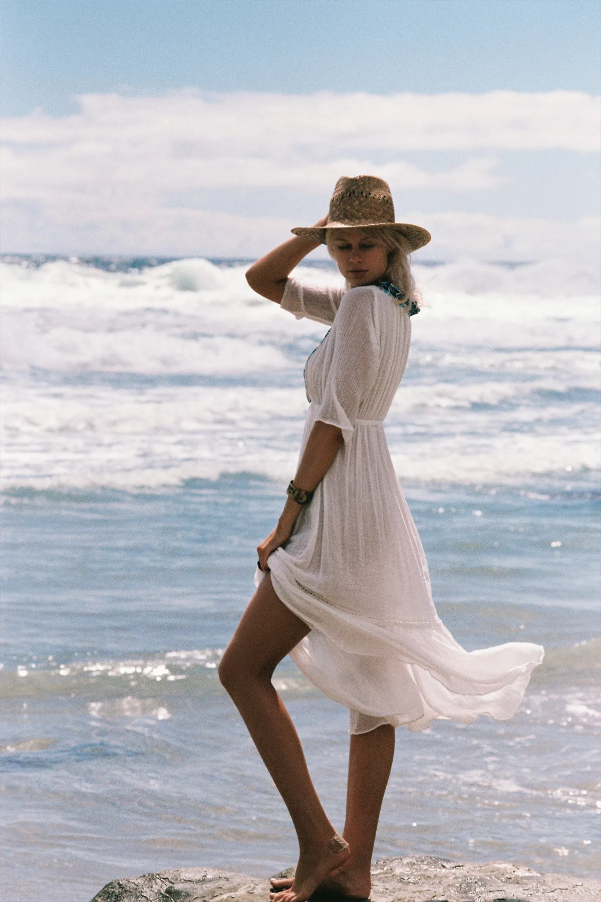 Женское платье с вышивкой Пляжное богемное пикантное глубоким V образным вырезом