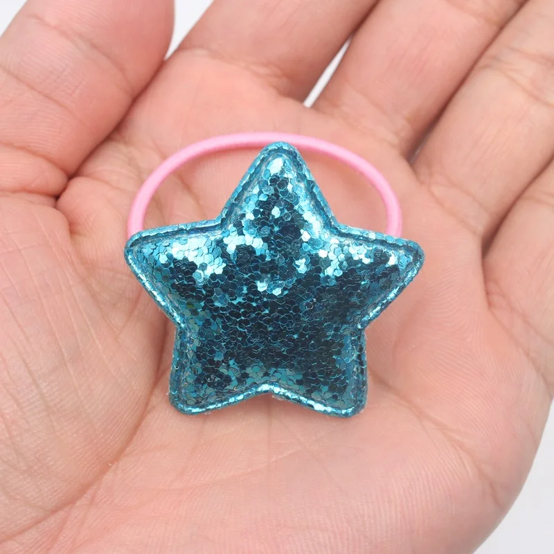 sky blue Новинка года, нейлоновые резинки с круглыми блестками и пятиконечными звездами для девочек, эластичные резинки для волос, аксессуары для волос для детей, 1 шт - Цвет: sky blue