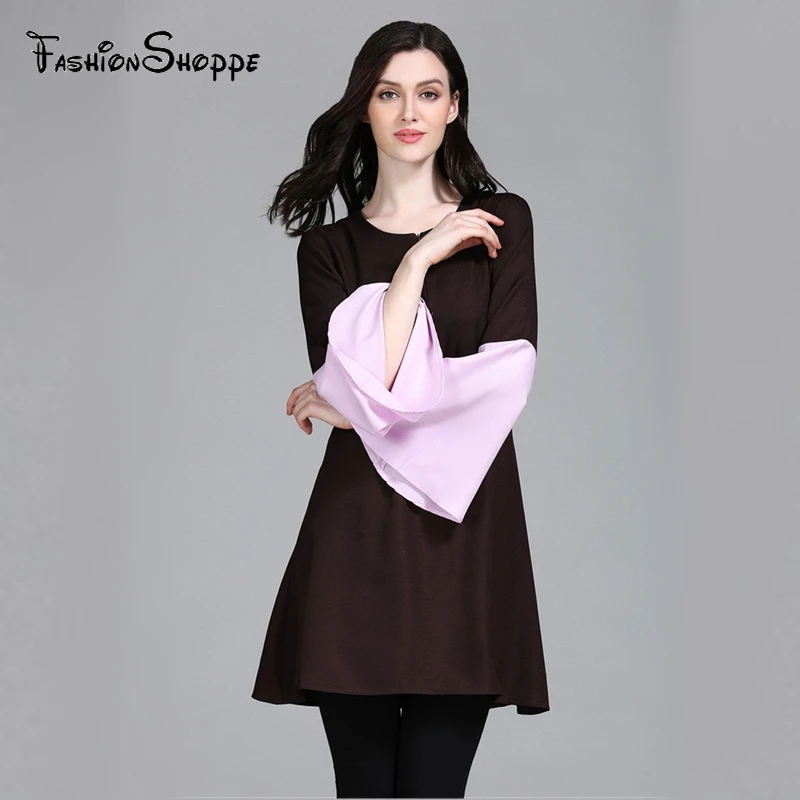 Платье женское длинное на молнии спереди с круглым вырезом|Мусульманская одежда|