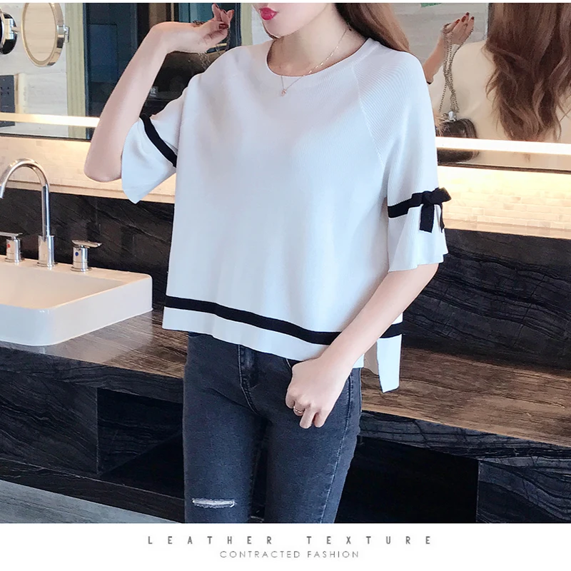 

New summer 2018 knitted short-sleeved students' pretty popular white t-shirts