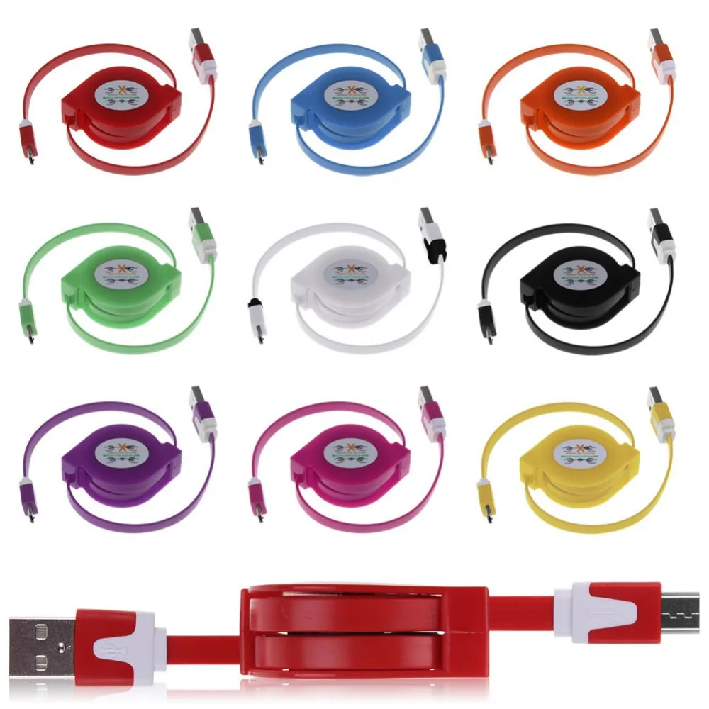 1M Micro USB V8 Retractable Extension Flat Noodle Cable Charging Sync Data Transmission For Samsung Galaxy S6/S6 Edge |