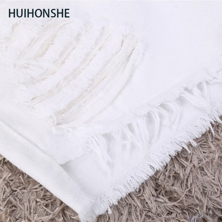 Женские свободные джинсовые шорты HUIHONSHE белые потертые с высокой талией и