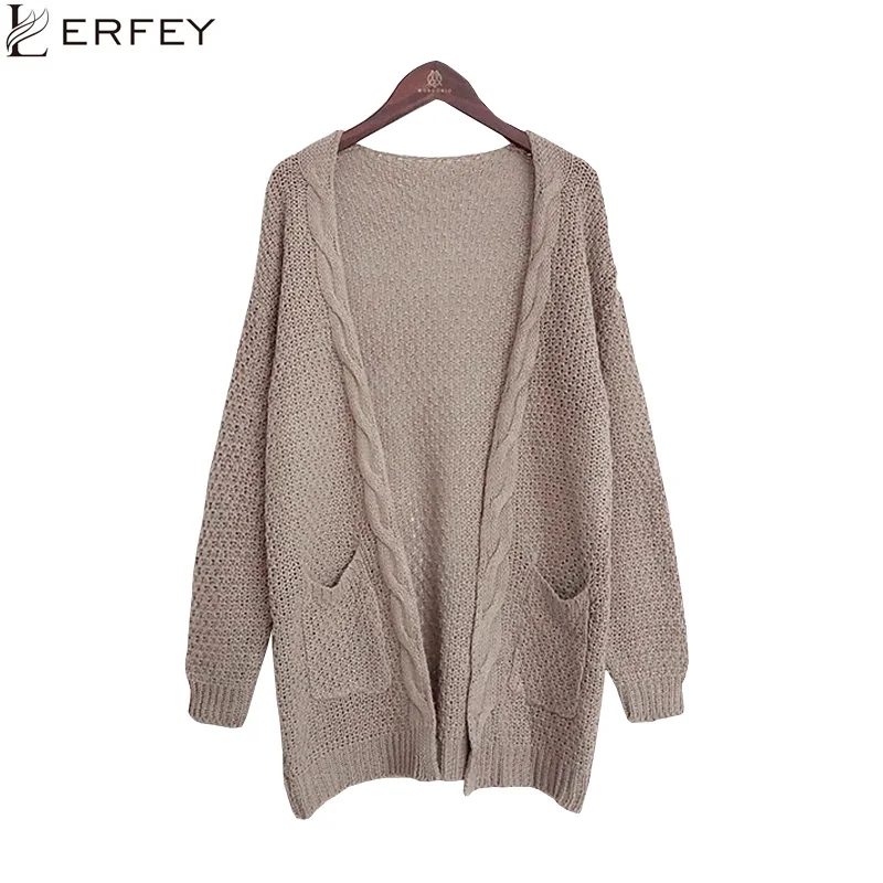 Женский кардиган с длинным рукавом LERFEY свитер открытой передней частью ажурный