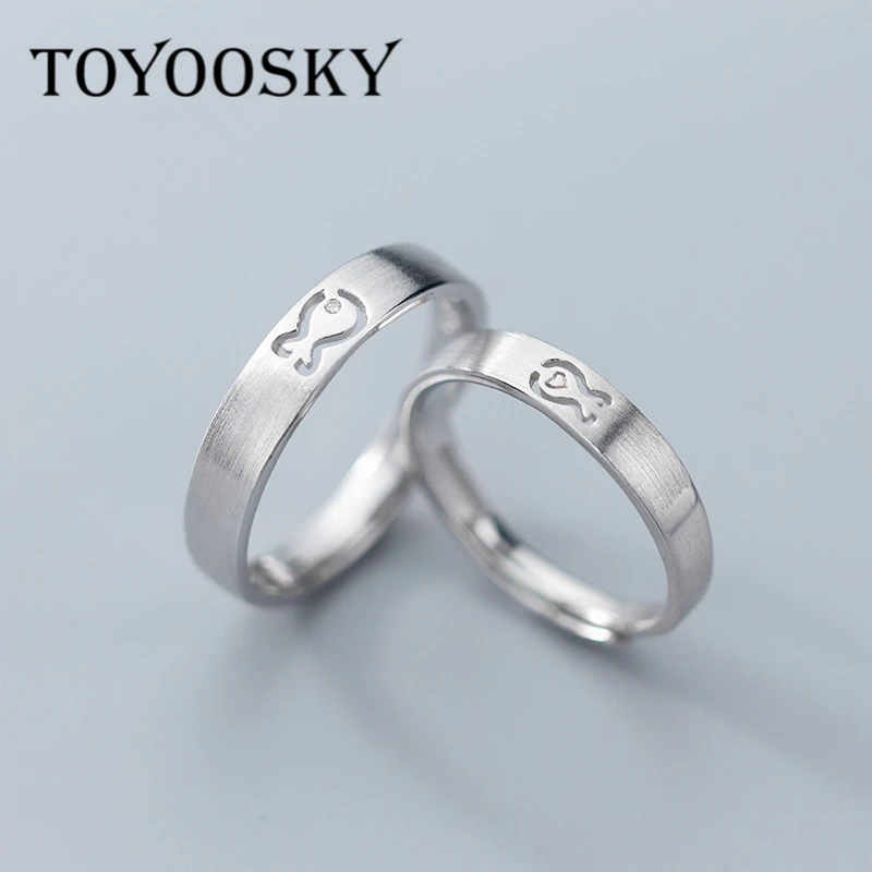 2 шт кольца циркон форма рыбы пара кольцо Регулируемый размер Настоящее 925 пробы