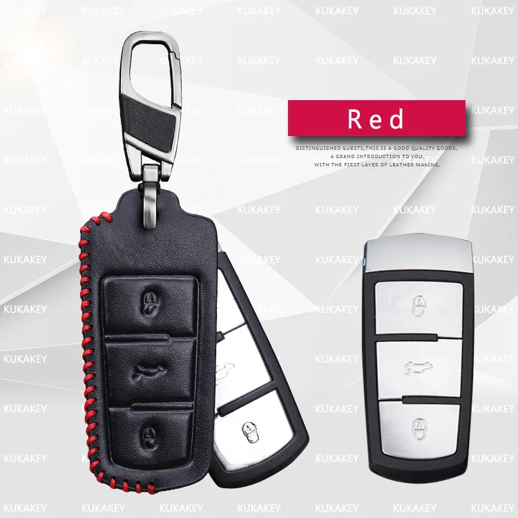 redline 3 button Чехол для ключей автомобиля из натуральной кожи для Volkswagen Golf 4 5 6 7 MK7 Passat CC Passat B6 B7 B8 Passat 3C CC Magotan R36 B5 B7L - Название цвета: redline 3 button