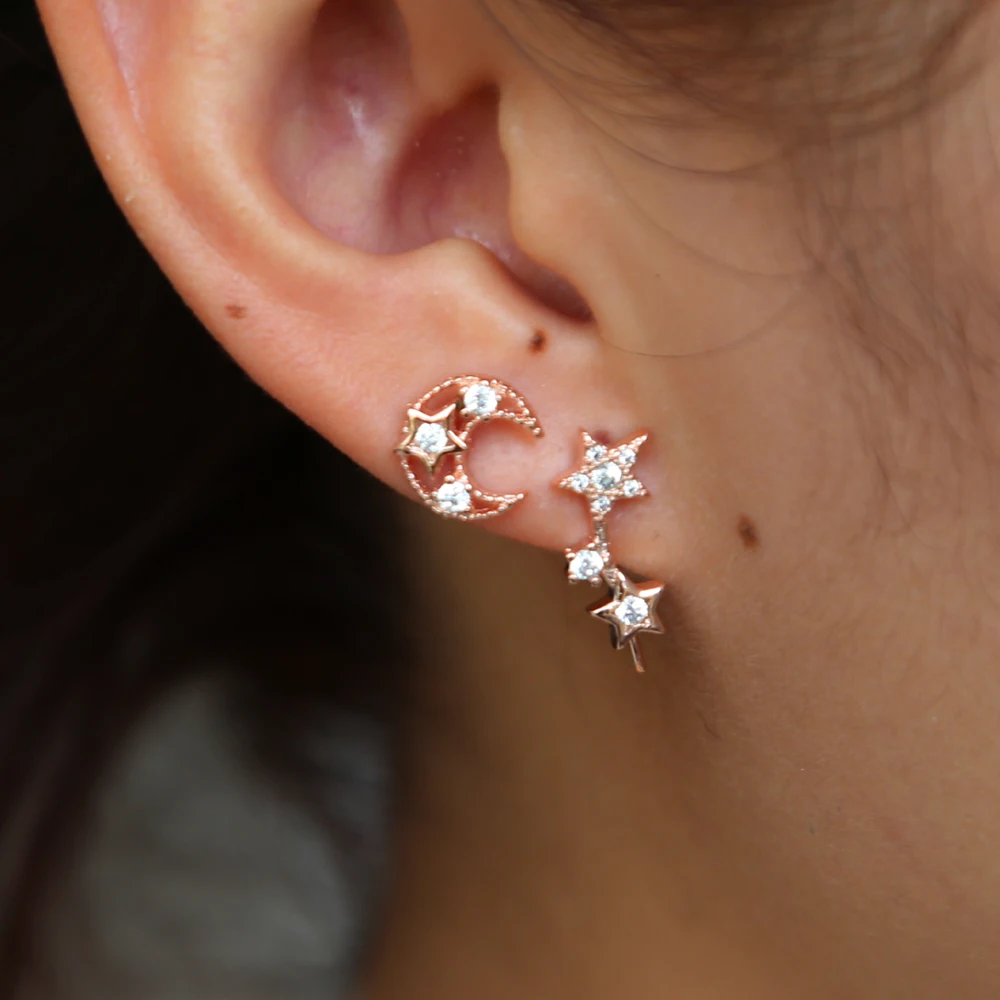 Серьги розового золотого серебряного цвета изящные нежные серьги в форме Луны