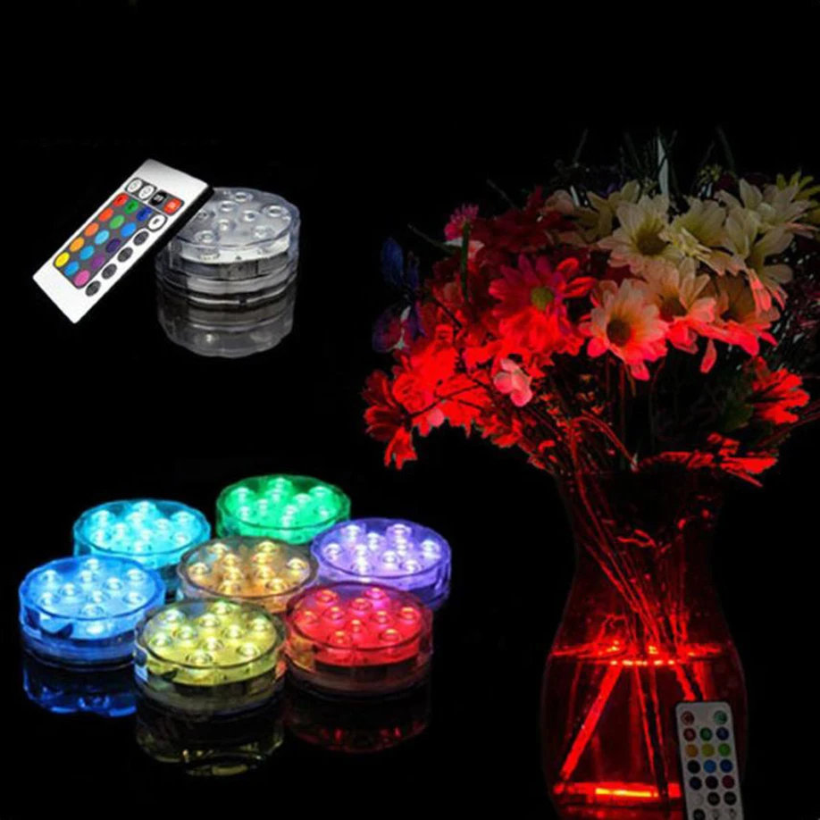 MUQGEW Водонепроницаемый погружной 10 LED свет RGB для вазы Свадебная вечеринка