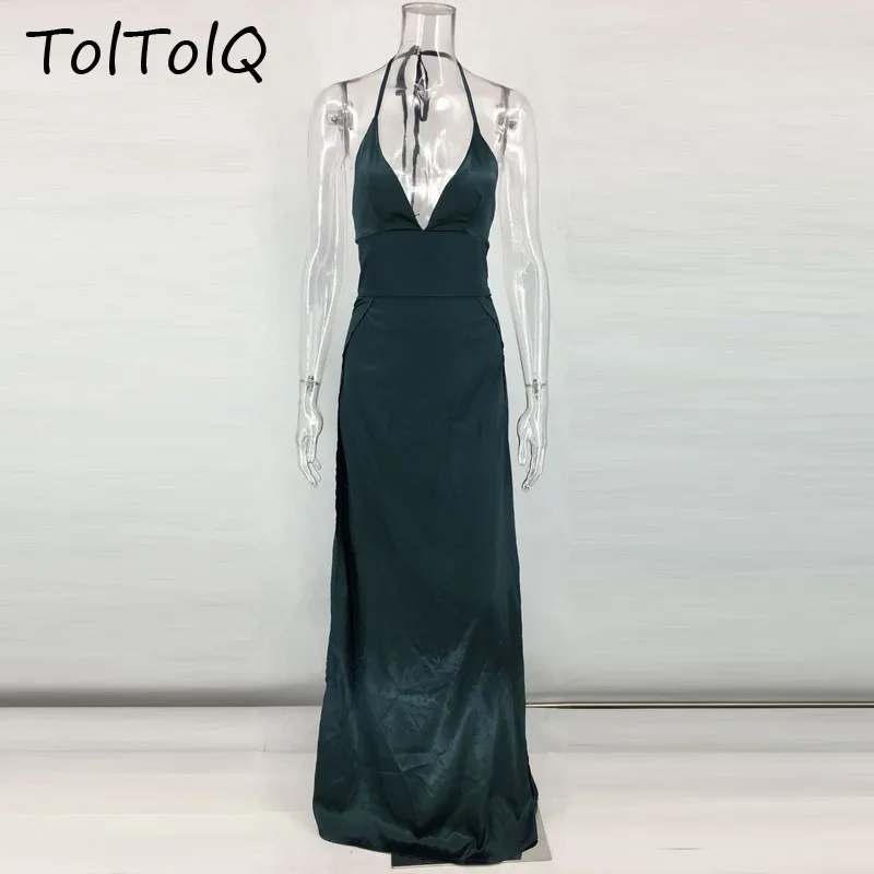TolTolQ 2019 сексуальное женское платье с глубоким V-образным вырезом и Боковым