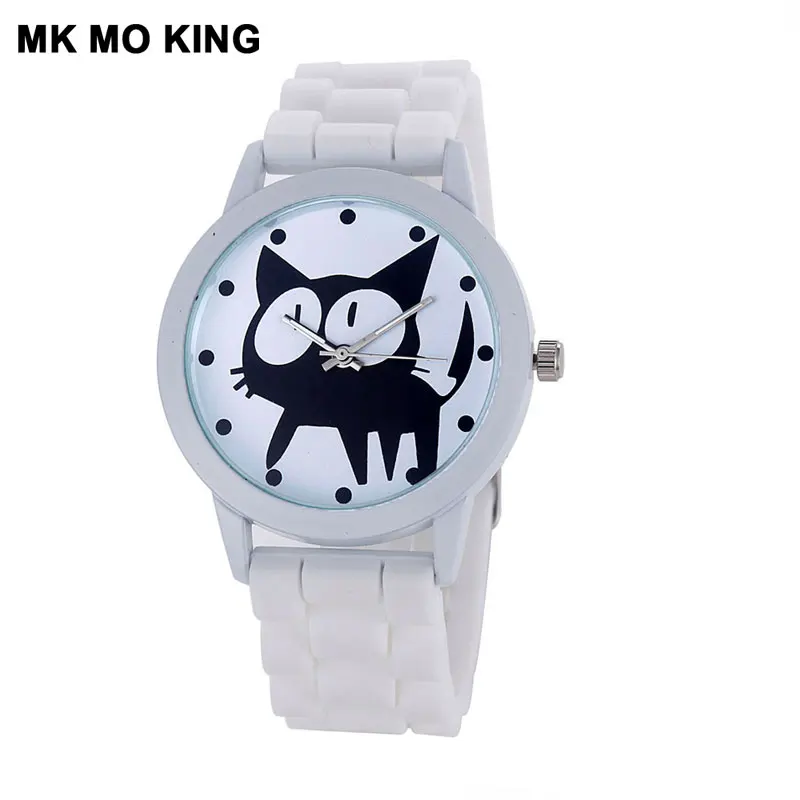 Корейские милые силиконовые часы с кошкой повседневные женские модные кварцевые