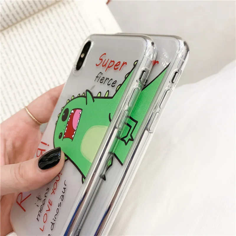 Cute Dinosaur Transparent Phone Case For iphone XS Max XR X 8 plus 6 6s 7 Cases Fashion Cartoon Soft TPU Coque Capa | Мобильные