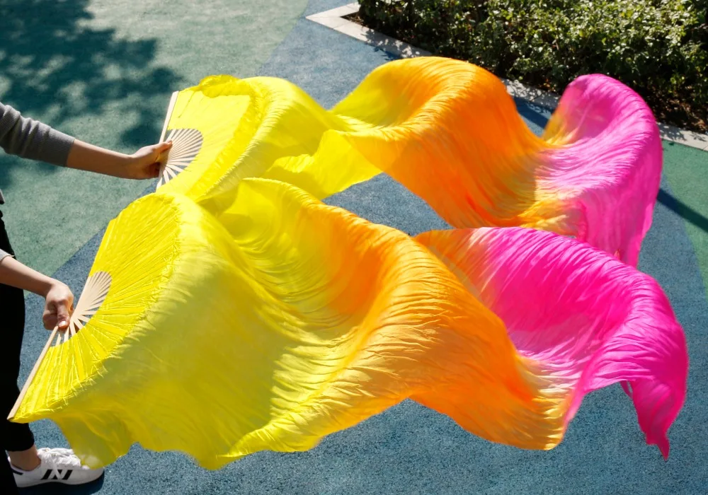 Веер вуаль из натурального шелка для танца живота 2018 см длиной 180 см|fan veil|silk fan