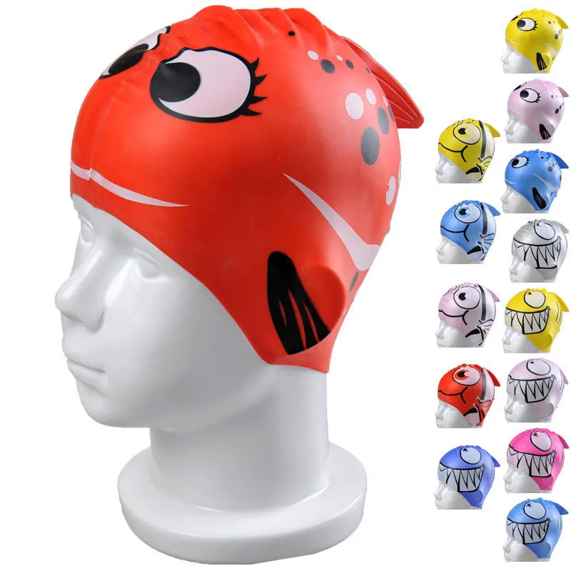 Children's Swimming Cap Cartoon Fish Silicon Waterproof Protect Ear Shark Shape Swim Pool Hat 18*18cm Children Caps | Спорт и