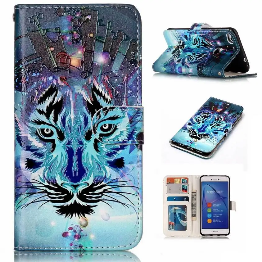 Рельефный Тигр Лев Слон панда бабочка шаблон Флип Бумажник кожаный чехол для Huawei
