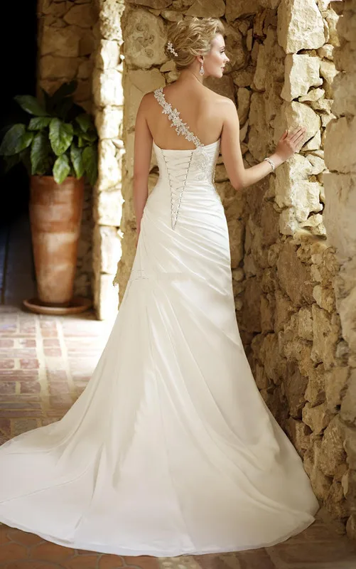 Wholesale - One Shoulder A Line Chiffon Wedding dresses Bridal Gown with Beaded Appliques 5648 | Свадьбы и торжества
