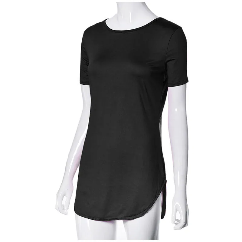 Мода 2020 сексуальные женские топы с коротким рукавом Боковым Разрезом