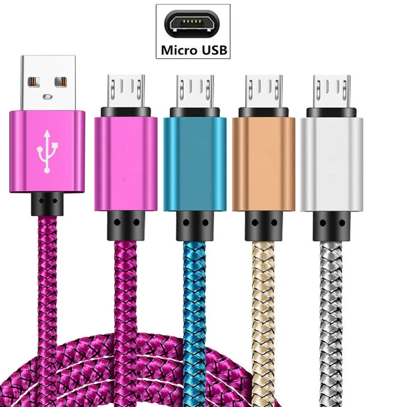Micro Usb Nylon Charger Cable for Samsung Xiaomi Huawei LG K10 K8 2018 Micro USB For X Power 2 Stylo 3 G2 G3 G4 Stylus Data Wire