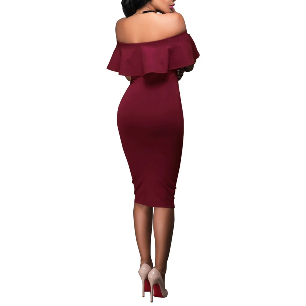 New Summer Party Women Sexy Off Shoulder Layered Flounce Ruffle Midi Bodycon Dress