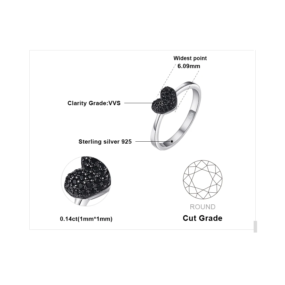 Jewelrypalace модные 0.14ct естественным черной шпинели сердце любовь Кольца для Для женщин стерлингового серебра 925 Свадебные подарки Красивые ювелирные изделия
