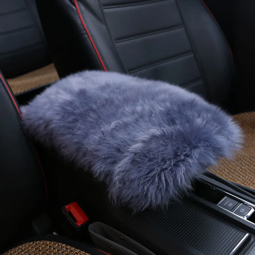 GRAY KAWOSEN Австралийский чистый шерстяной автомобильный подлокотник, универсальный автомобильный центральный подлокотник-ящик, Шерстяной Чехол для автомобильных мягких ковриков 25x15 см WCAC01 - Название цвета: GRAY