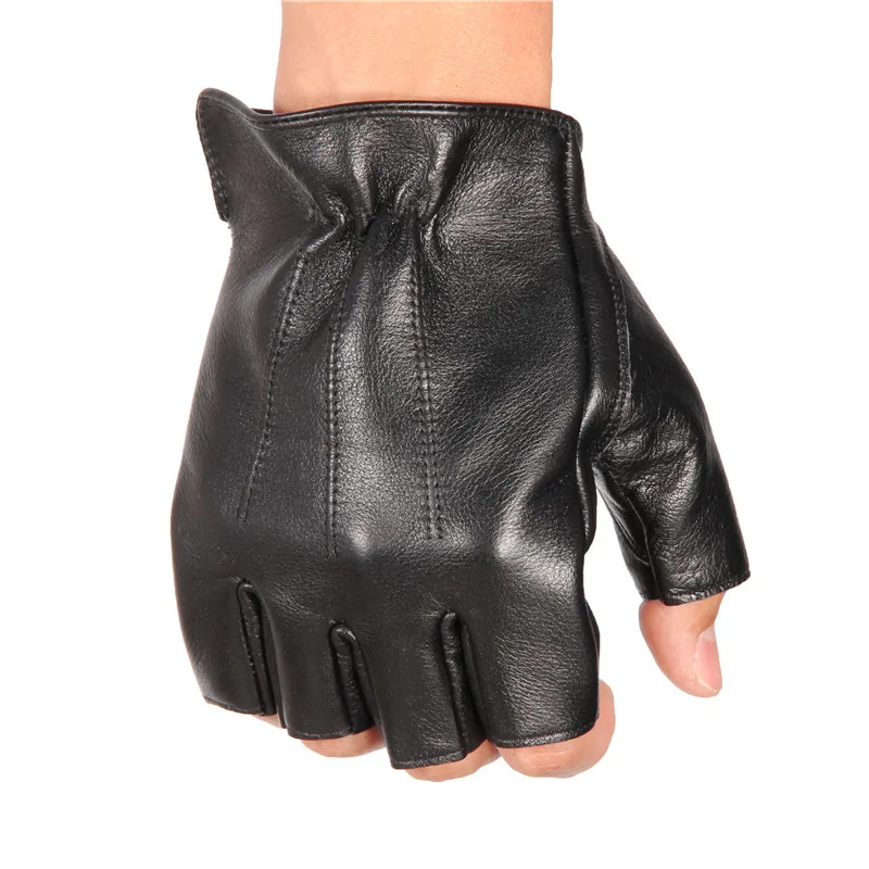 Man's Semi-Finger Cowhide Gloves Locomotive Motorcycle Non-Slip Fitness Male High Quality Real Leather Gloves NAN48