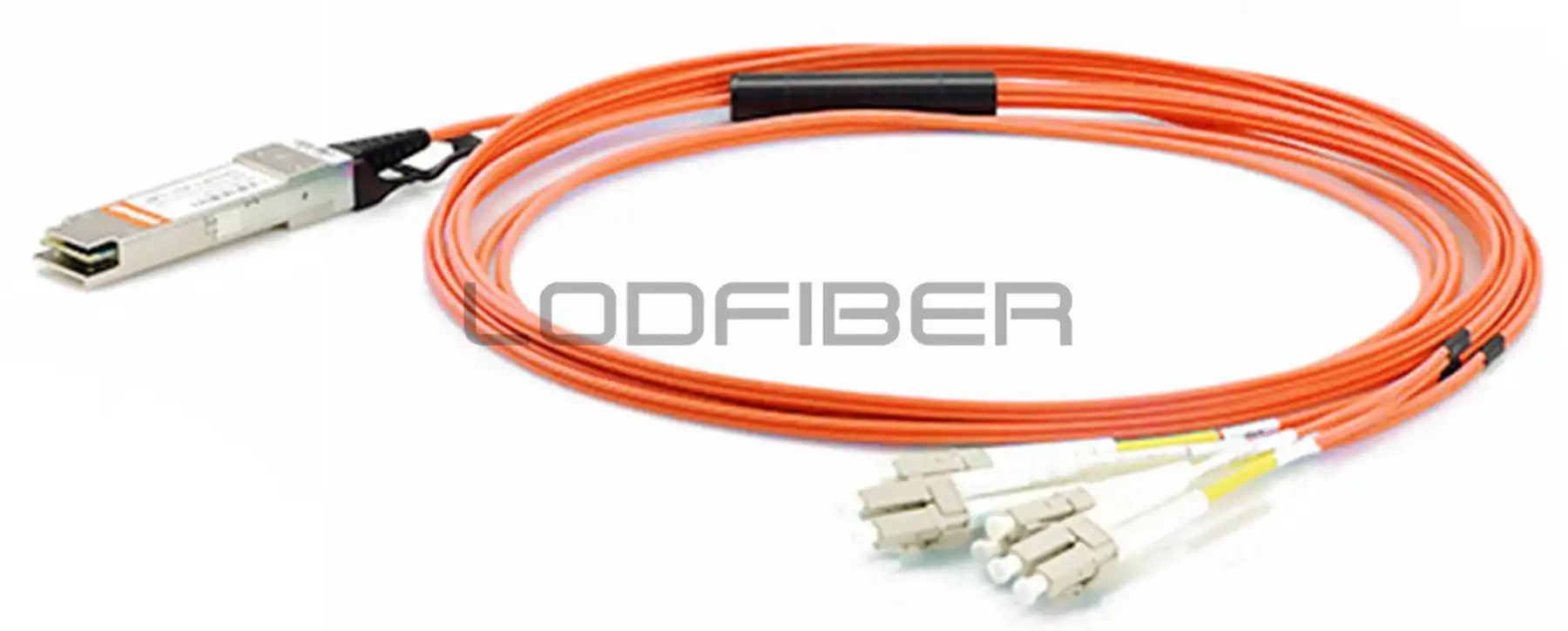 Оптоволоконный кабель совместимый с устройствами 40G QSFP + к 4 дуплексам LC |