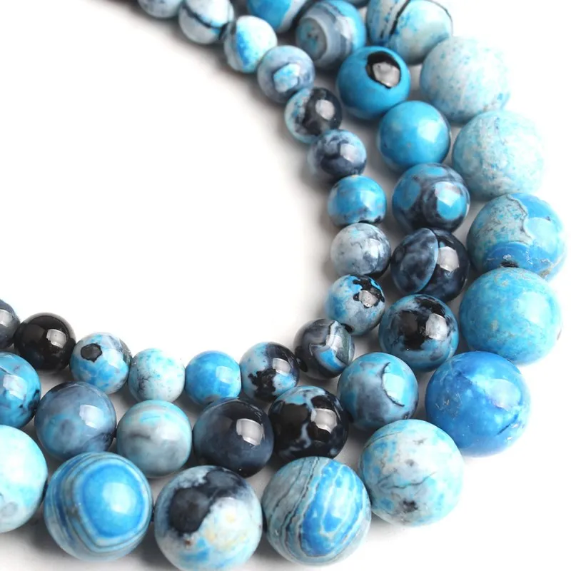 6 8 10 mm Natural Stone Sky Blue Fire Agate Round Loose Beads For Jewelry Making DIY Charm Onyx Bracelets Necklace 15 inch | Украшения и