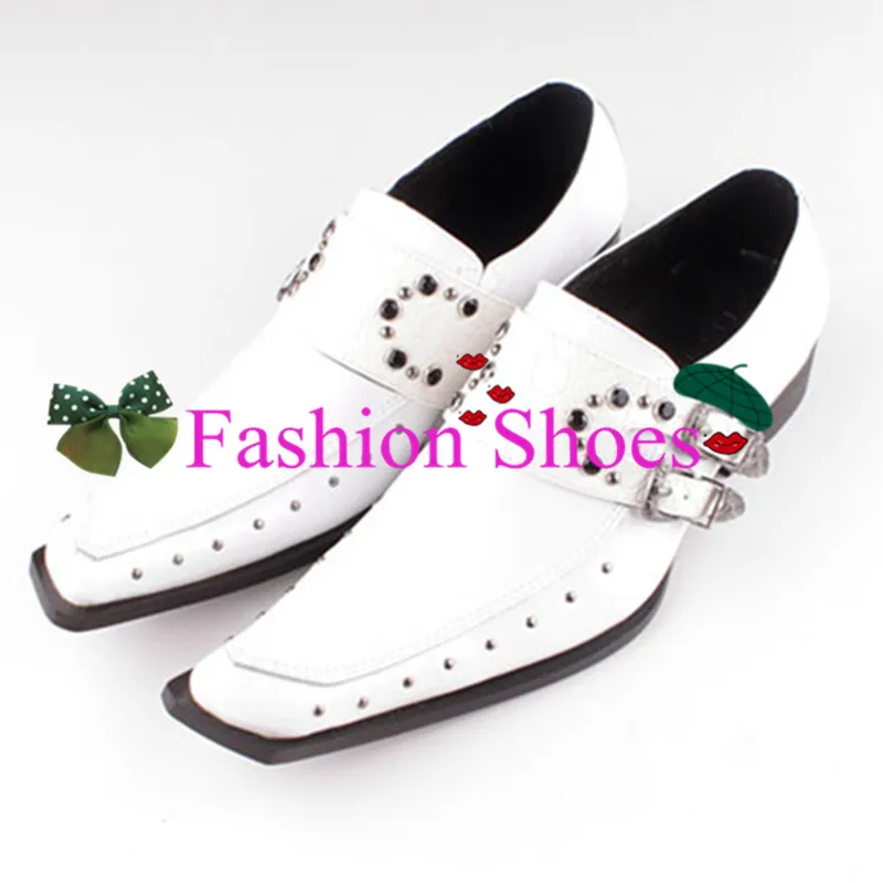 Белый Мужчины Партия Свадебная Обувь Пряжка Ремень Оксфорд шипованные